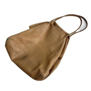 Prada Bag Leather Big Tote Handbag Purse Logo Slouchy